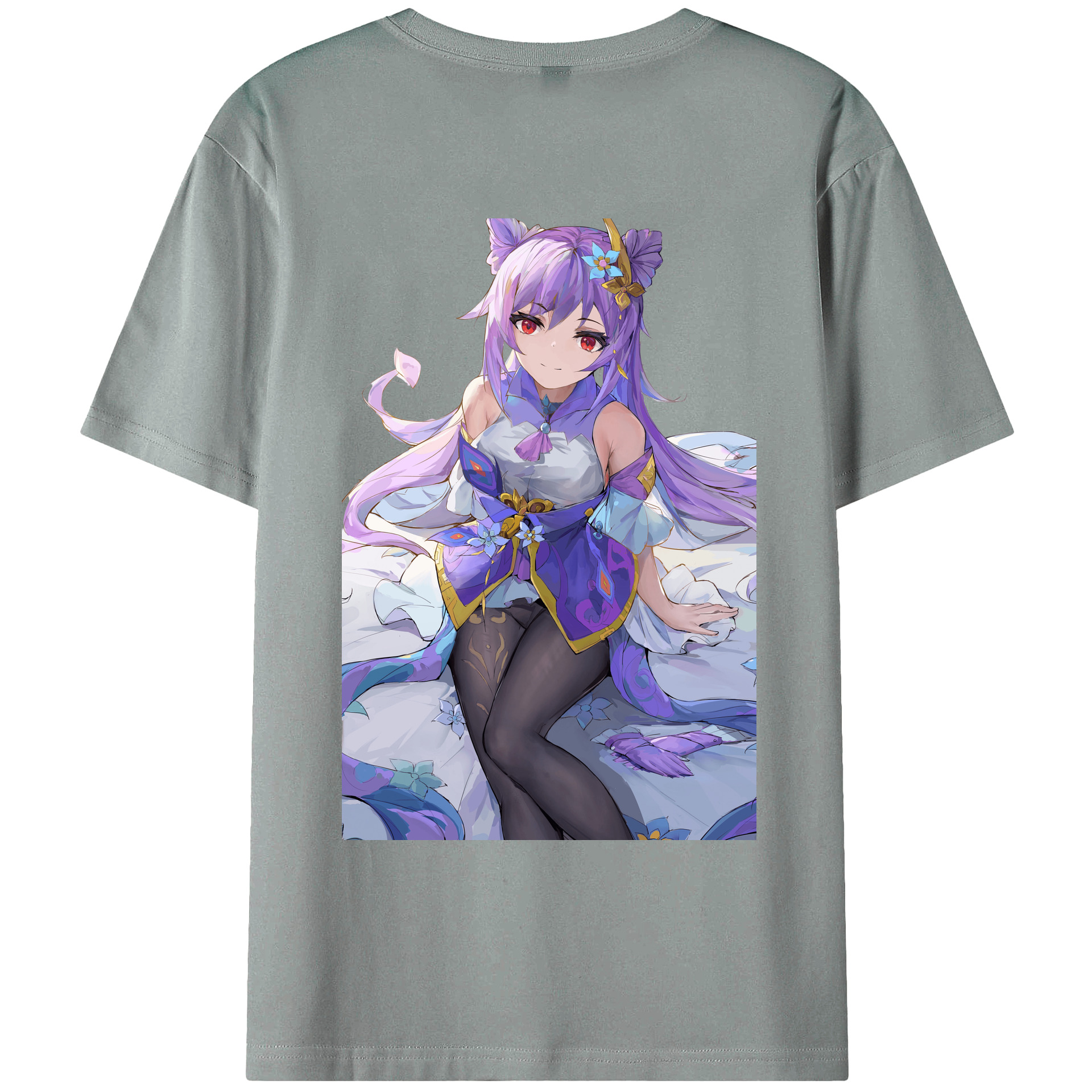 げんし神 刻晴 こくせい genshin Kokusei 綿100％ メンズ半袖Tシャツ（バックプリント） 通気性